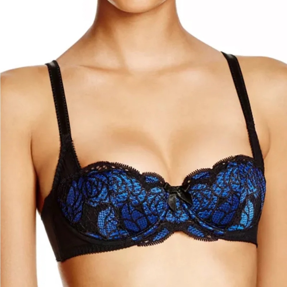 Elegant Black and Blue Lace Bra